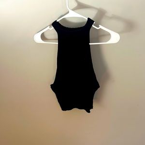 High neck black crop sweater material